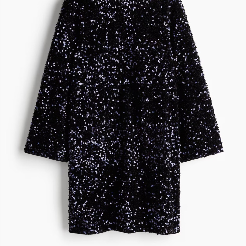 H&M Navy Blue Sequin Long Sleeve Dress Size Medium